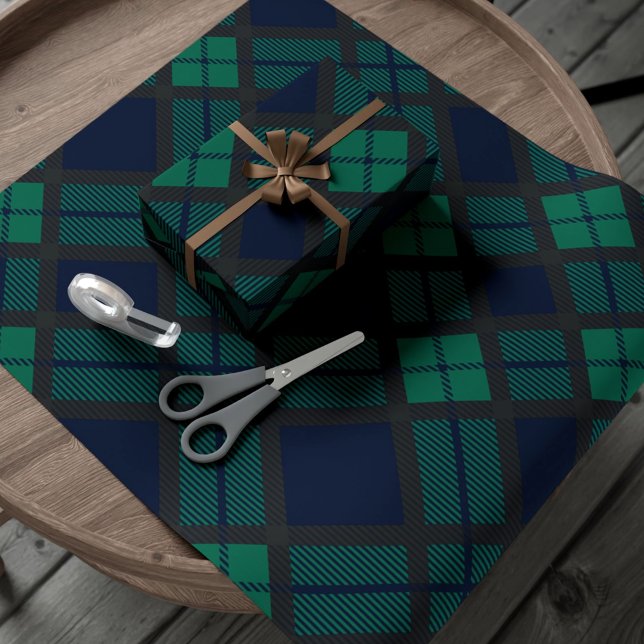 Tartan Plaid Classic Blue Green Wrapping Paper (Black Watch Tartan Plaid Classic Blue Green Wrapping Paper)