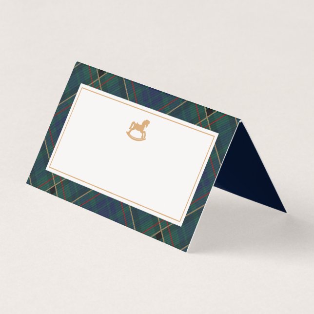 Tartan Plaid Classic Rocking Horse Place Card (Front)