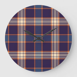Tartan plaid, colorful navy texture. large clock