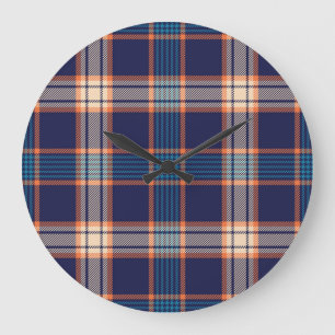 Tartan plaid, colorful navy texture. large clock