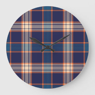 Tartan plaid, colorful navy texture. large clock
