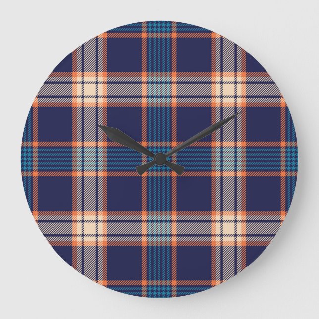 Tartan plaid, colorful navy texture. large clock (Front)