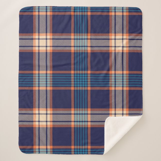 Tartan plaid, colorful navy texture. sherpa blanket (Front)