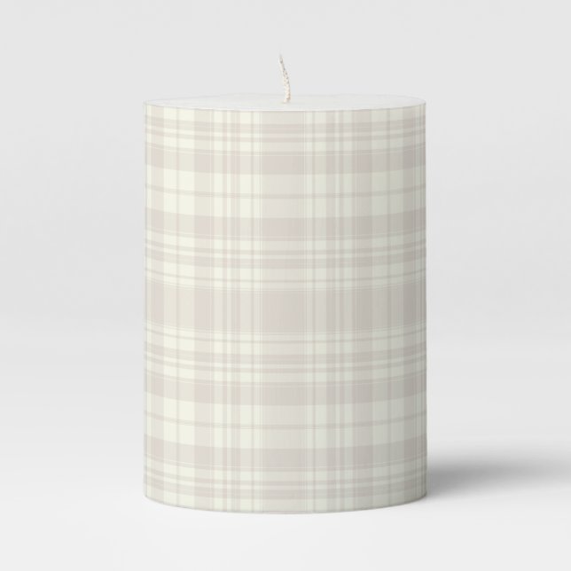 Tartan Plaid Cream & Beige No. 66 Pillar Candle (Front)