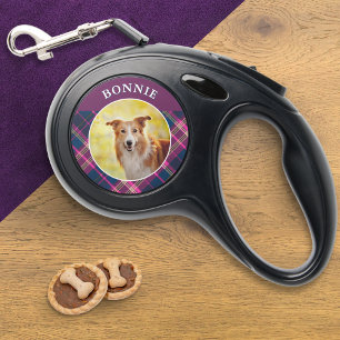 Tartan Plaid Custom Dog Photo and Name Retractable Pet Leash