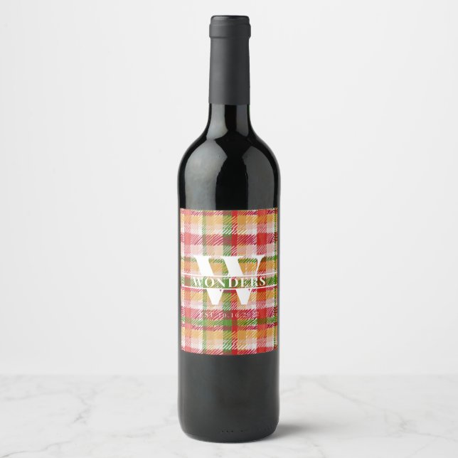 Tartan Plaid Custom Monogram Event Theme Wine Label (Front)