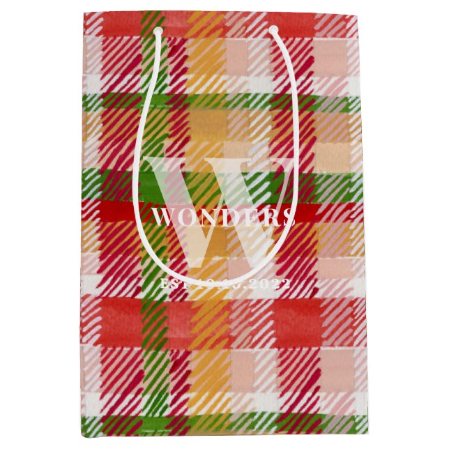 Tartan Plaid Custom Monogram Outdoor Event Theme Medium Gift Bag (Front)