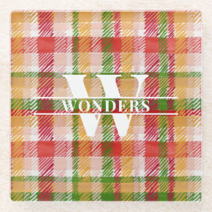 Tartan Plaid Custom Monogrammed Wedding Event Glass Coaster