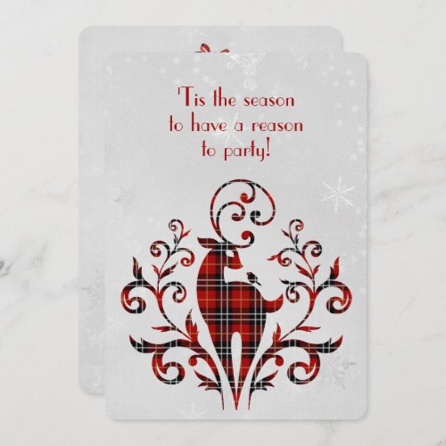 Tartan Plaid Deer On Snowflake Design Invitation