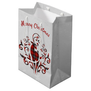 Tartan Plaid Deer On Snowflake Design Medium Gift Bag