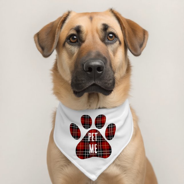 Tartan Plaid Dog Paw Print Pet Bandana Collar (Dog 2)