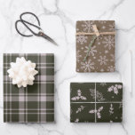 Tartan Plaid Farmhouse Green and Brown Wrapping Paper Sheets<br><div class="desc">Tartan Plaid Farmhouse green and brown set of 3 wrapping paper sheets. Natural rustic country color theme with 3 designs: tartan plaid,  holly and foliage and; snowflakes.</div>