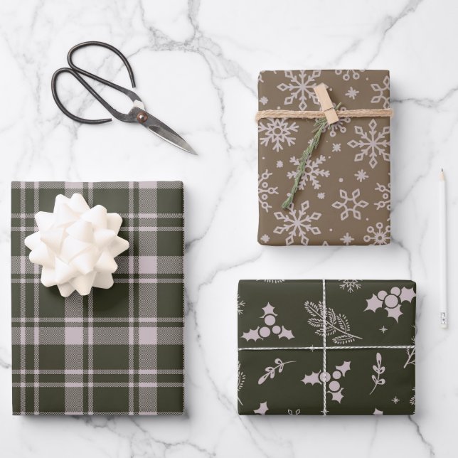 Tartan Plaid Farmhouse Green and Brown Wrapping Paper Sheets (Front)
