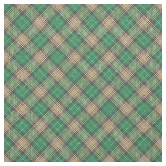 Tartan plaid green and grey retro pattern scottish fabric (Swatch)