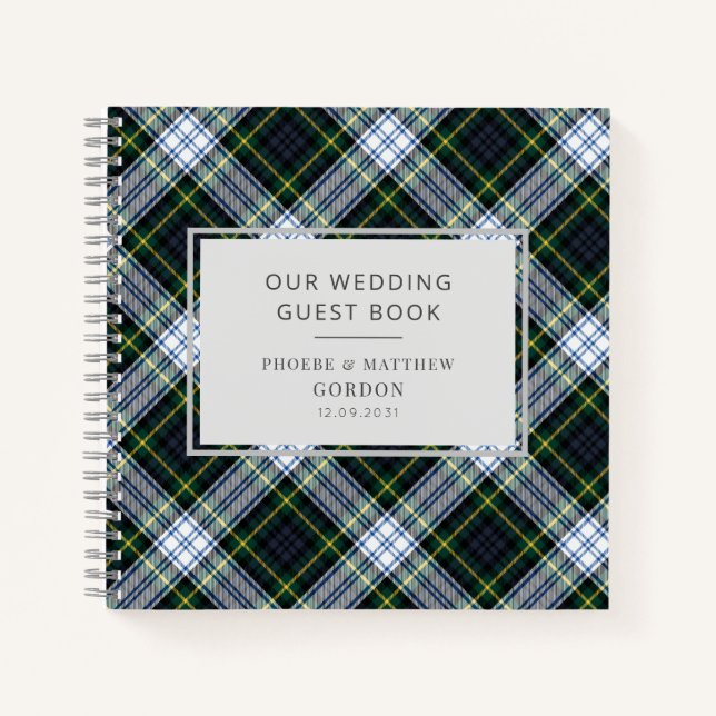 Tartan Plaid Green Checkered Wedding Guest Book (Front)