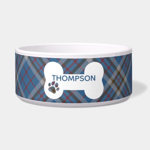 Tartan Plaid Grey Blue Checkered Clan Thompson Dog Bowl