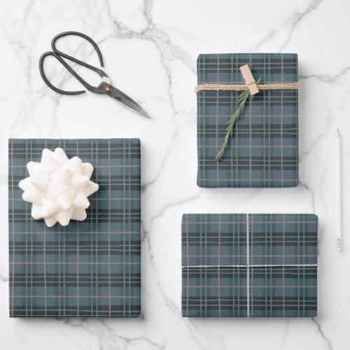 Tartan Plaid Hand Drawn dusty blue Stripes Pattern Wrapping Paper Sheets