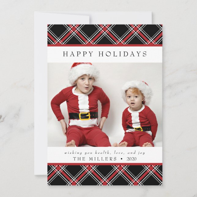 Tartan Plaid Happy Holidays Card for Christmas (Front)