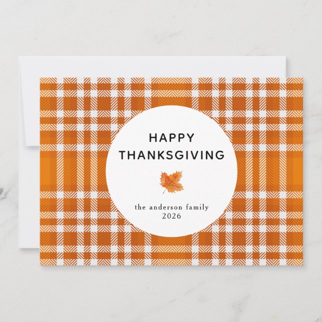 Tartan Plaid | Happy Thanksgiving Autumn Leaves Holiday Card (Front)