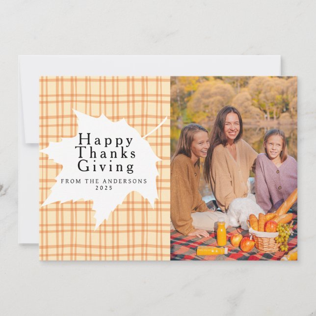 Tartan Plaid | Happy Thanksgiving Autumn Photo Holiday Card (Front)