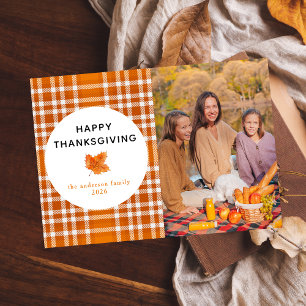 Tartan Plaid Happy Thanksgiving Autumn Photo Holiday Card