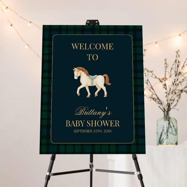 Tartan Plaid Horse Baby Shower Welcome Foam Board (In Situ (Stand))