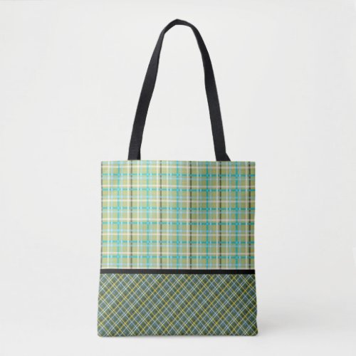 Tartan Plaid in Green Blue Black Cream Yellow Tote Bag