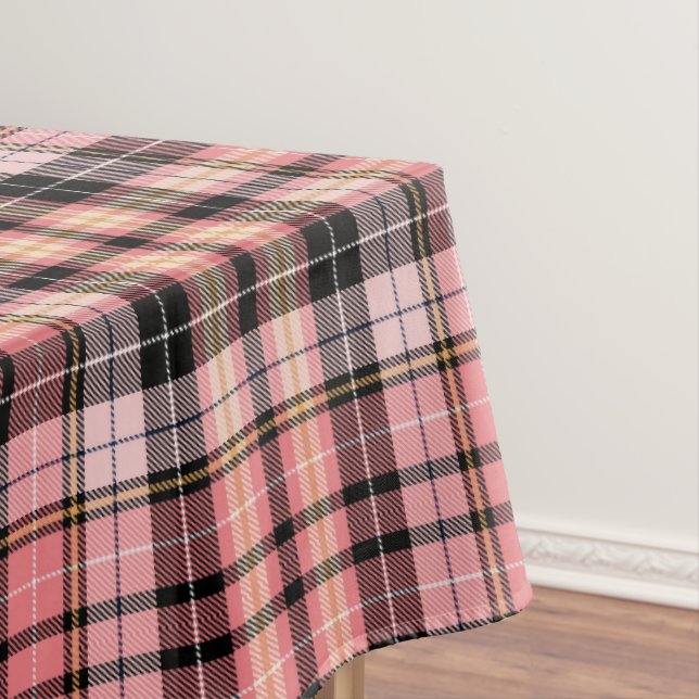Tartan Plaid in Pink, Peach, Black Tablecloth (In Situ)