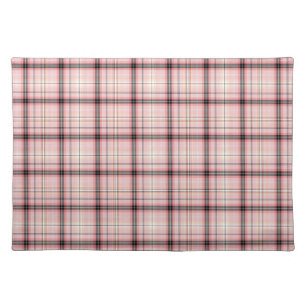 Tartan Plaid in Pink, Peach, Black & White Cloth Placemat