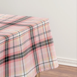 Tartan Plaid in Pink, Peach, Black & White Tablecloth