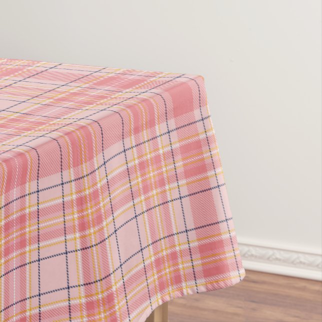 Tartan Plaid in Pink, Peach, Yellow, Black, White Tablecloth (In Situ)