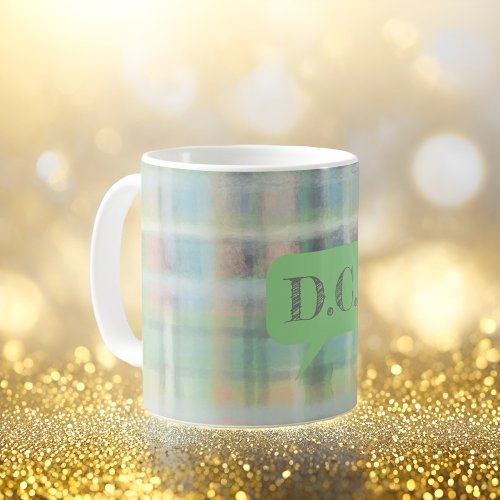 Tartan plaid initials green blue gray beige pastel coffee mug