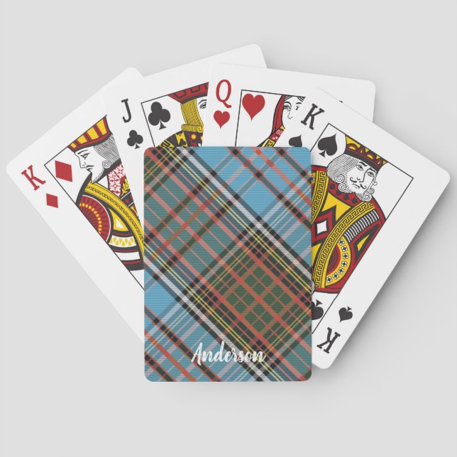 Tartan Plaid Light Blue Rustic Clan Anderson Poker Cards (Back)