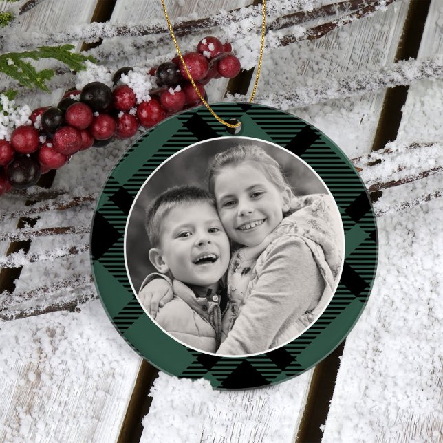 Tartan Plaid Merry Christmas Grandparents Photo Ornament (Creator Uploaded)