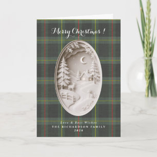 Tartan plaid Modern 3D papercut Christmas Card
