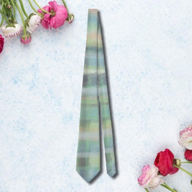 Tartan plaid modern pastel green blue gray beige neck tie (Creator Uploaded)