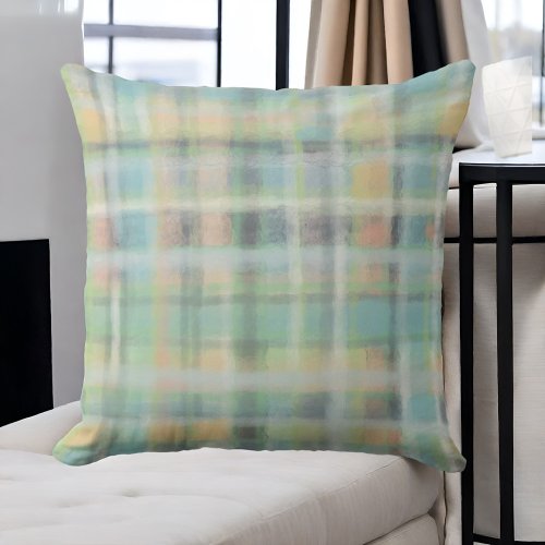 Tartan plaid modern pastel green gray blue yellow  throw pillow