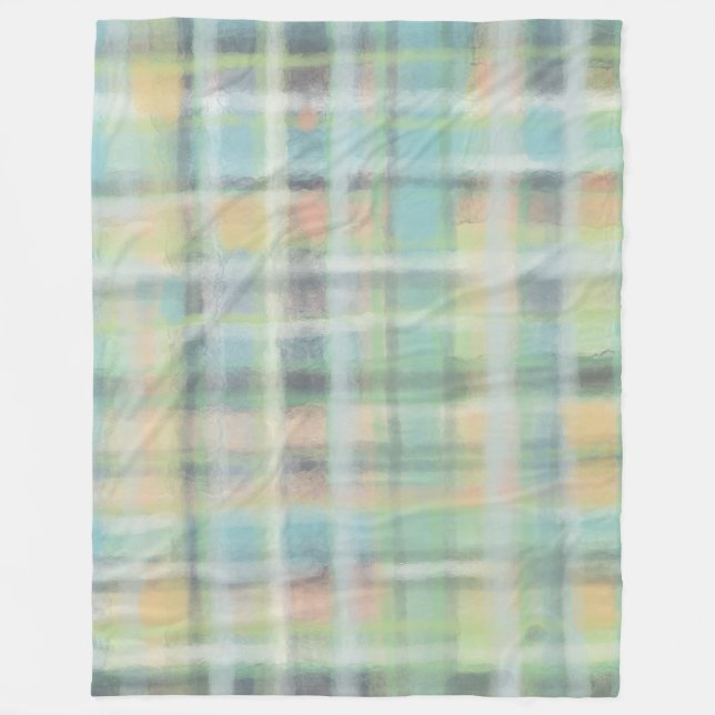 Tartan plaid modern pastel yellow blue gray green  fleece blanket (Front)