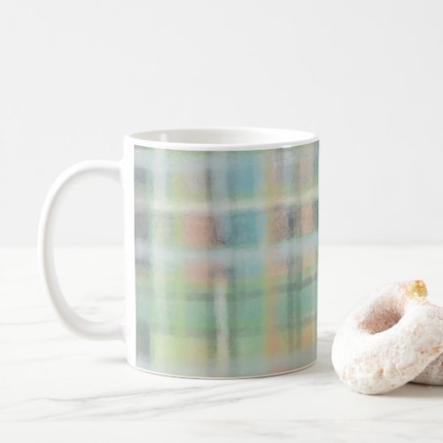 Tartan plaid modern pastel yellow cyan gray green  coffee mug