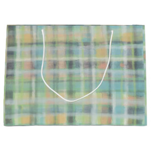 Tartan plaid modern pastel yellow cyan gray green large gift bag