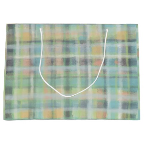 Tartan plaid modern pastel yellow cyan gray green  large gift bag