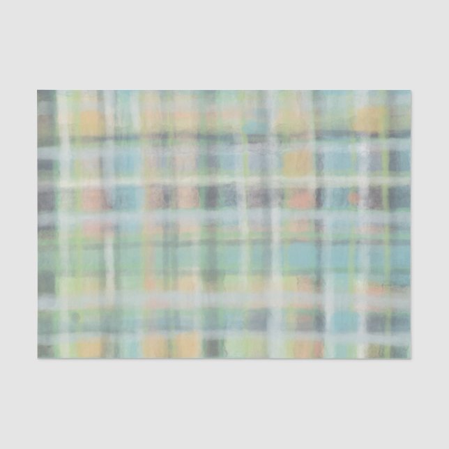 Tartan plaid modern pastel yellow cyan gray green  tissue paper (Front)
