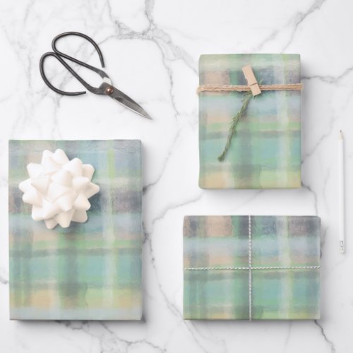 Tartan plaid modern pastel yellow cyan gray green  wrapping paper sheets