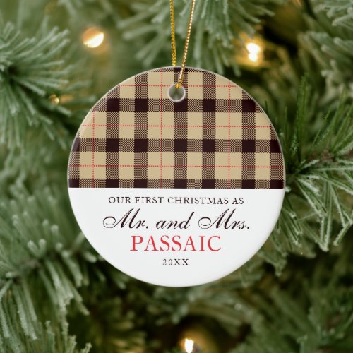 Tartan Plaid Mr and Mrs Personalized Married Ceramic Ornament