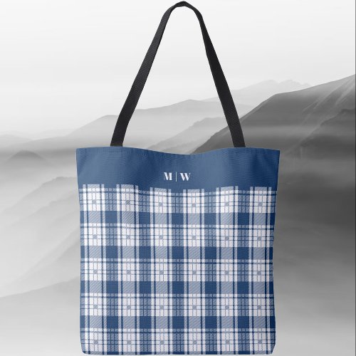 Tartan Plaid _ Navy Blue and White Tote Bag