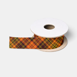Tartan Plaid Orange Red Green Satin Ribbon