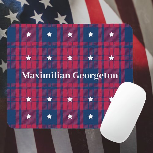 Tartan Plaid _ Patriotic _ Red Blue White Stars Mouse Pad