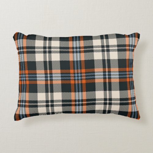 Tartan plaid pattern autumn in black orange blue accent pillow