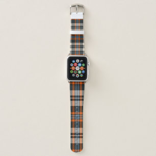 Tartan plaid pattern autumn in black, orange, blue apple watch band