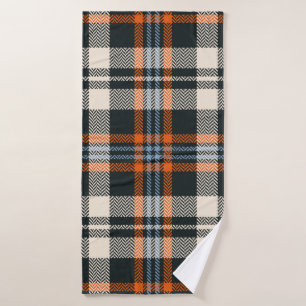Tartan plaid pattern autumn in black, orange, blue bath towel
